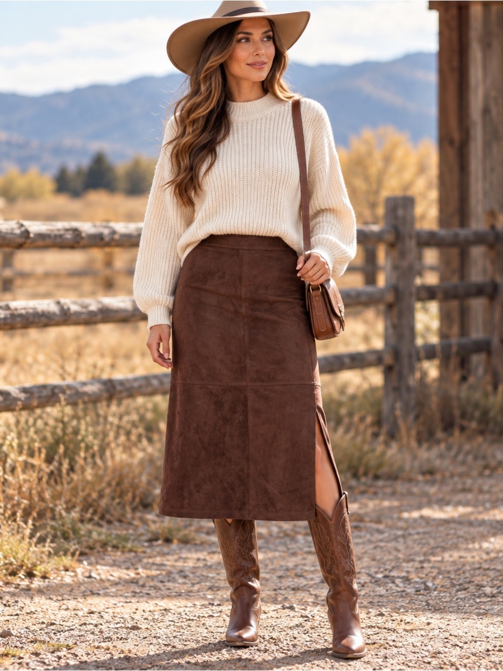 A New Day Brown Faux Suede Midi Skirt Side Slit NWT Size 2